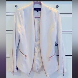 White blazer jacket coat suit bride bridal office executive rose gold zip zipper